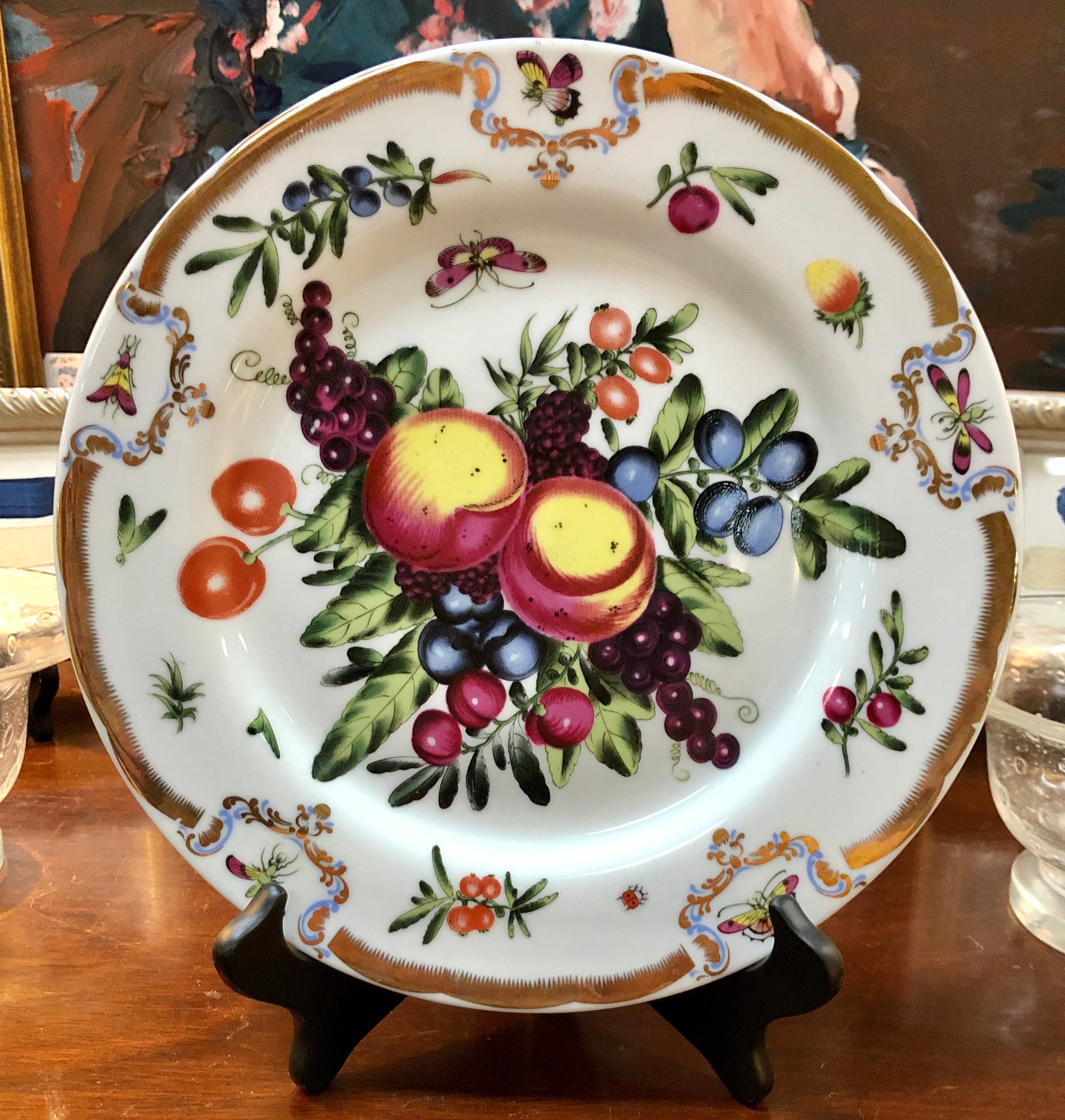Porcelain Hand Painted Fruit and Butterfly Motif Plate 1 Etsy