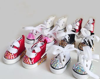 Zapatos de peluche de 17 cm con brillantes y diamantes de imitación para muñeco de peluche de monstruo de 3,5 cm.