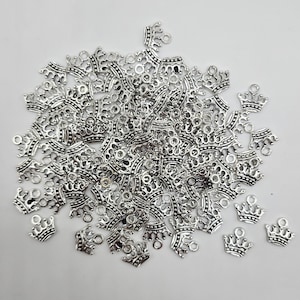 10/25/50/100 Pcs Crown Silver Tone Charm, Charms   #CM041