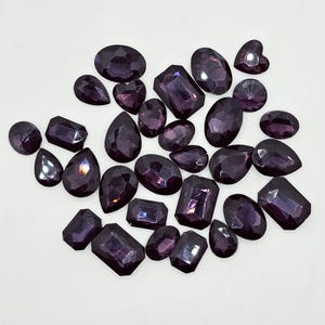 30 Pcs Amethyst Dark Purple Mixed Shapes & Sizes Glass Point Back Gems Jewels Rhinestones Hearts Teardrop Rectangle Oval  10x14mm 13x18mm