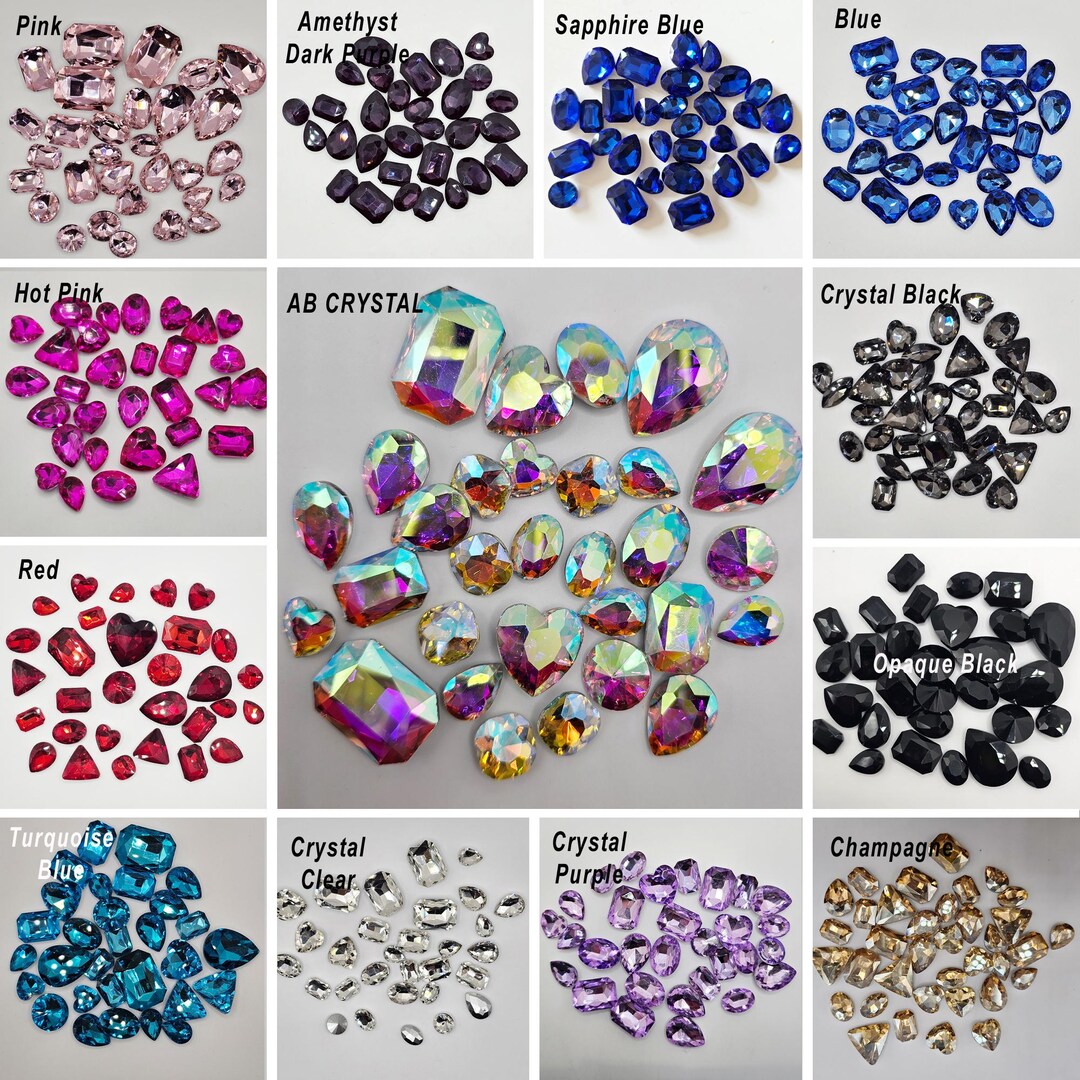 30 Pcs Assorted Shapes & Sizes Glass Point Back Gems Jewels Rhinestones ...