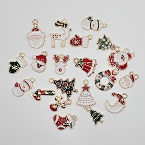 20 Pcs Mixed  Bulk Lot Enamel Christmas Charms, Christmas Tree Socks Santa Snowman Rudolph reindeer Jewelry Earring Bracelet Pendant #CM007
