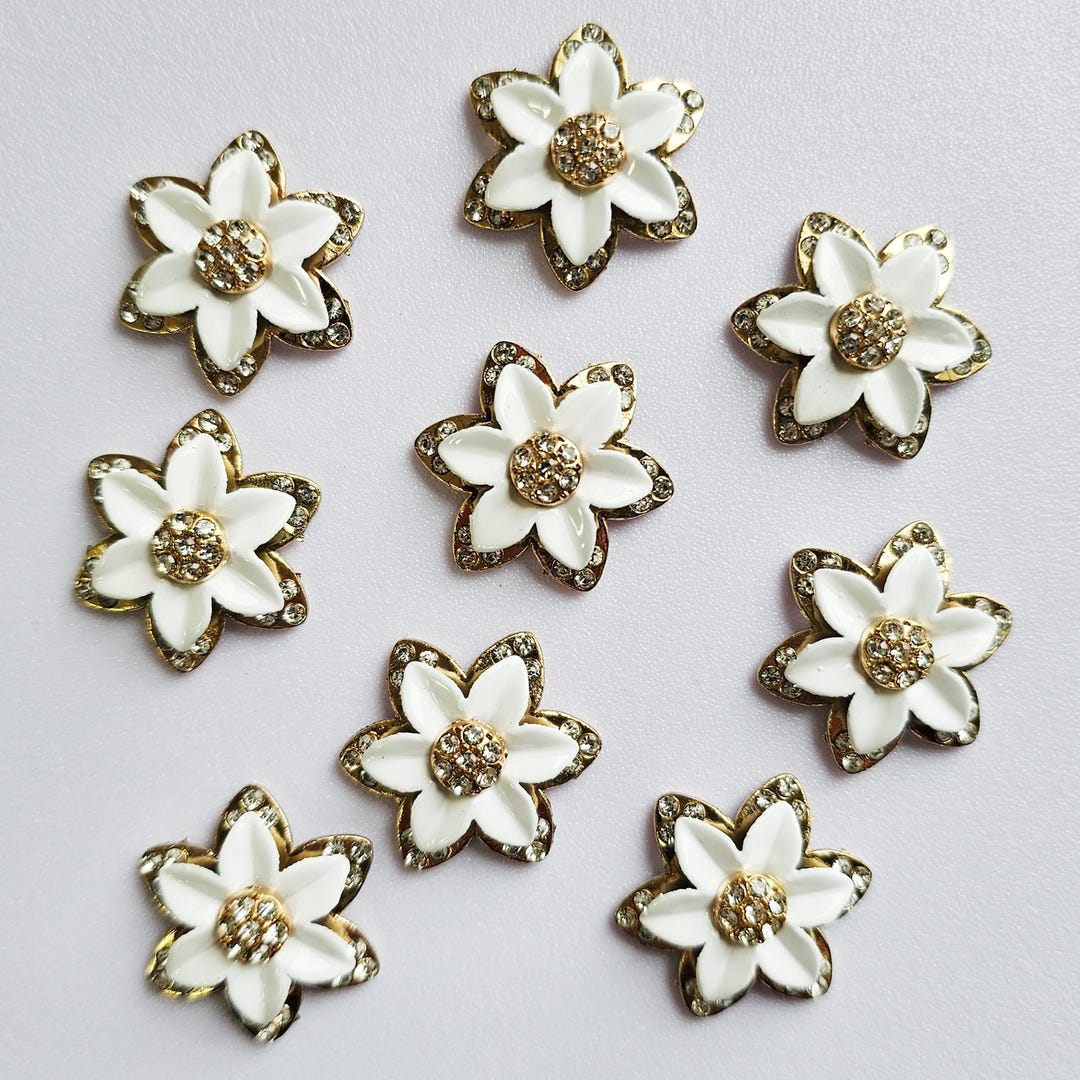 4 Pcs Rhinestone White Flower Alloy Gold Bling Gorgeous Luxury ...
