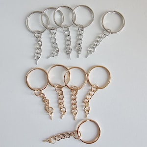 5/25/50 Pcs  DIY Key Chain Rings, Silver Gold Tone Starter Chain Base with Eye Screw, Split Ring, Bulk Pack