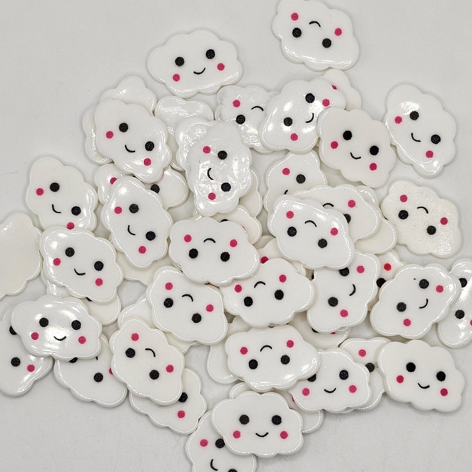 8/20 Pcs Smiley Face White Cloud Flatback Cabochons  Kawaii Emojis Cloud Cabochon #CAB 183
