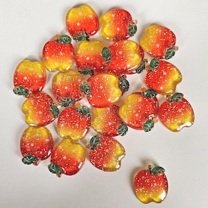 5/15  Pcs Transparent Glitter Apple Cabochon Resin Flatback Fruit Cabochons  #CAB160