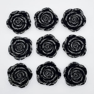 6 Stück Hochglanz Große Schwarze Rose Blume Harz Cabochons Cabochons #CAB199