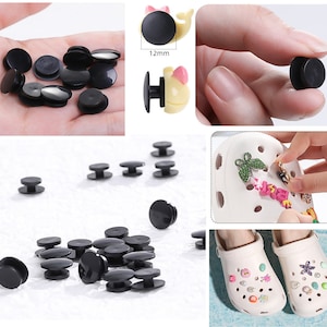 25/50/100 Pcs Croc Shoe Charms  Plastic Clear / Black Back Buttons DIY Craft Supplies