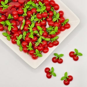 5/10/25 pcs Red Cherry Cabochons  Flat Back Resin Fruit #CAB033