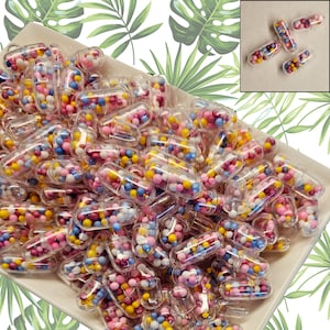 Chill Candy Filled  Pills Cabochons, Cabochon Plastic capsule 10/30/50 #CAB054