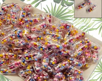 Chill Styrofoam Balls Filled  Pills Cabochons, Cabochon Plastic capsule 10/30/50 Pcs #CAB054