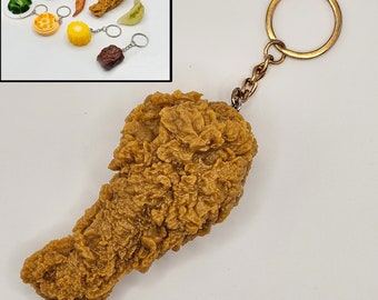 Fake Imitation Artificial Fried Chicken Wing Drumette Actual Size Charms Key Chain Keyring #KR006