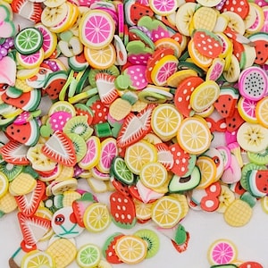 10/30/50 g Fruits mélangés Argile polymère Pastèque Kiwi Citron Fraise Faux faux confettis Saupoudrer de tranches d'argile # SK013