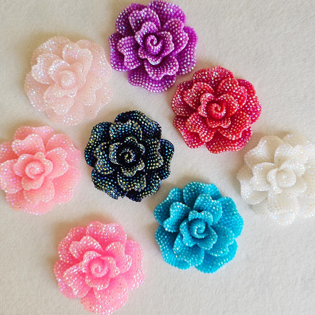 Rinestone Roses 1/5/10 Pcs Large Faux Rhinestone Rose Flower Cabochon Resin Flatback ...