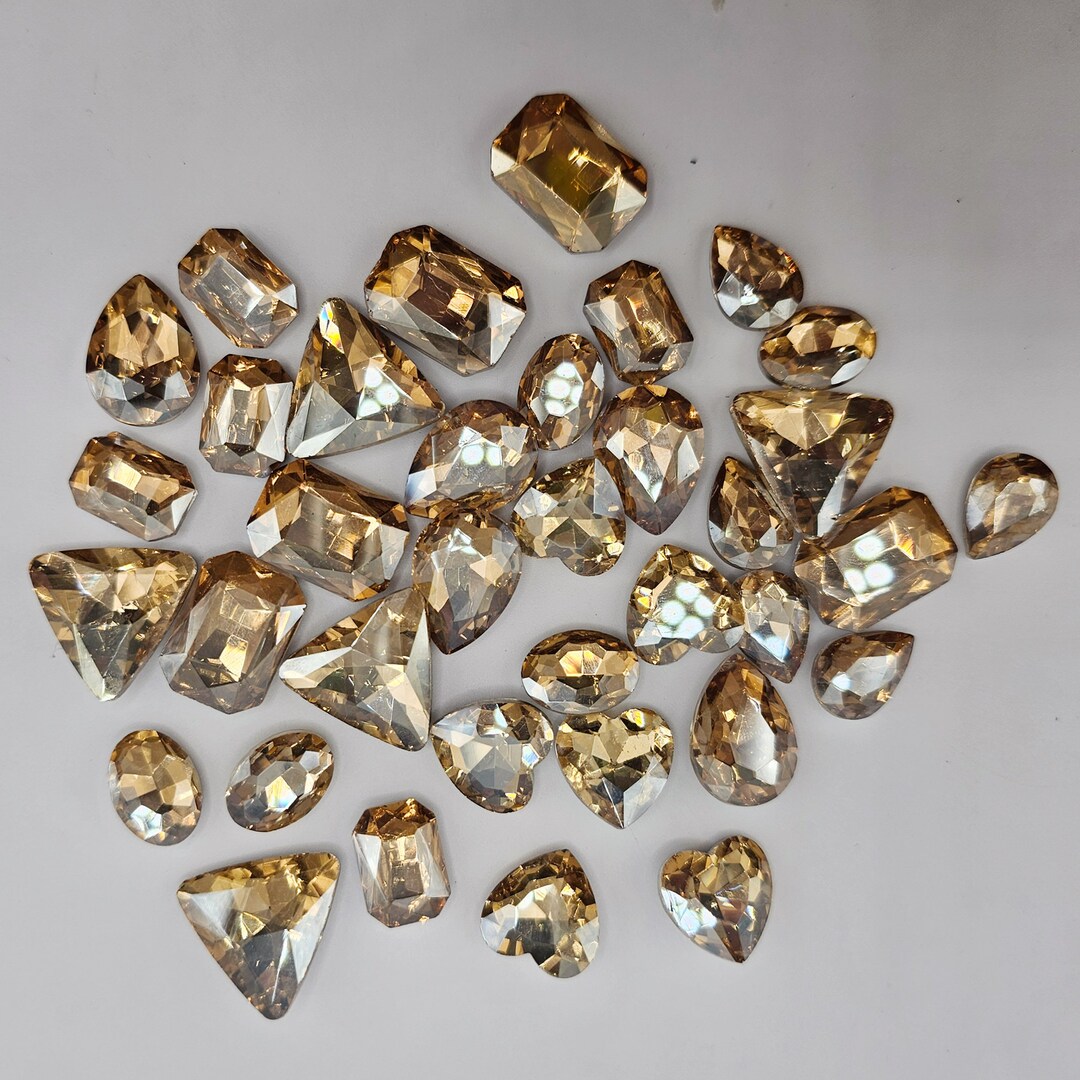 Champagne Rhinestone Micro 30 Pcs Champagne Mixed Shapes and Sizes Glass Point Back Gems Jewels ...