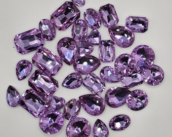 36 Pcs Crystal Purple Mixed Shapes and Sizes Glass Point Back Gems Jewels Rhinestones Hearts Teardrop Rectangle Oval Round 10x14mm 13x18mm