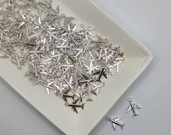 10/25/50/100 Pcs Airplane Silver Tone Charm, Charms  #CM028