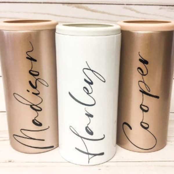 Personalized Tumbler, Bridesmaid Proposal, Beer Can Cooler, Bridesmaid Gift, Steel Insulated Cooler, Slim Can Holder, Skinny Seltzer