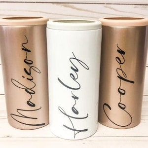 Personalized Can Cooler, Bridesmaid Gift, Stainless Steel Insulated Cooler, Slim Can Holder, Skinny Seltzer Cup