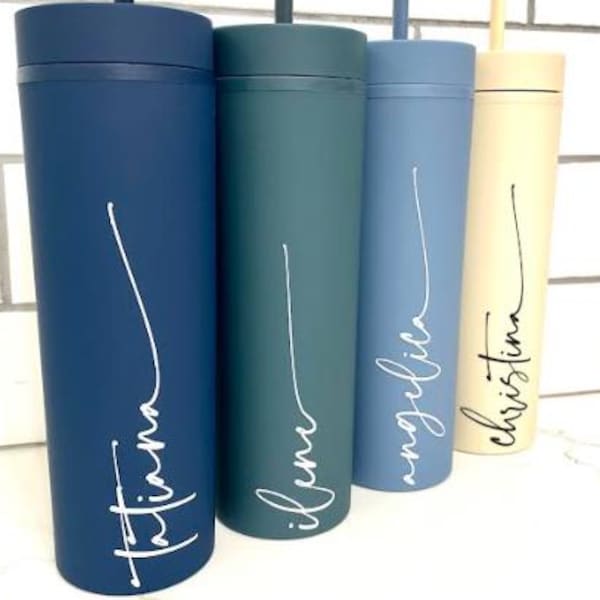 Bridesmaid Tumbler | Girl's Trip Tumbler | Dusty Blue 16oz Acrylic Cup Straw | Bridesmaid Gift | Wedding | Proposal | Personalized Name Cup
