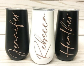 Champagne Tumbler, Personalized Stainless Steel Tumbler, Bridesmaid Proposal, Stemless Champagne Glass, Custom Wine Cup, Bachelorette,