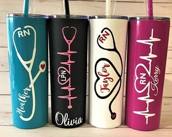 Tumbler cat Nurse Personalized Nurse Tumbler Never Underestimate A Cat Lady With A Nursing Degree Print Stainless Steel Tumbler Custom