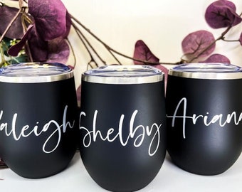 Personalized Coffee Cup, Bridesmaid Proposal Gift, Wine Tumbler, Insulated, 12oz Stainless Steel Tumbler w/straw, Bachelorette, Liquor Cup
