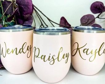 Personalized Tumbler, Bridesmaid Proposal Gift, Wine Tumbler, Coffee Cup, 12oz Stainless Steel Tumbler w/straw, Bachelorette, Liquor Cup