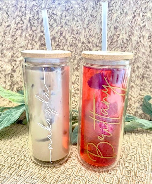 Aazon.co | Personalized Glass With Baboo Lid And Straw | Coffee