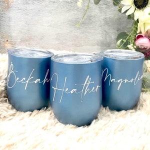 Personalized Tumbler, Bridesmaid Proposal Gift, Dusty Blue, Wine Tumbler, Coffee Cup, 12oz Stainless Steel Tumbler w/straw, Bachelorette,