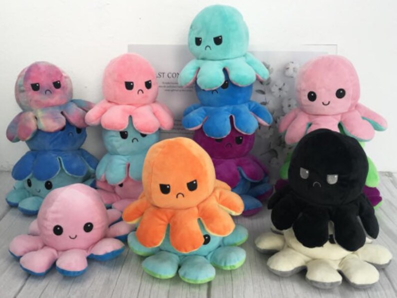Reversible Octopus Mood Flip Plush Octopus Emotion Plushie | Etsy