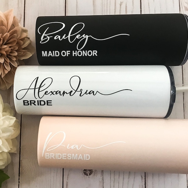 Vaso personalizado, regalo de dama de honor, vaso de acero inoxidable de 20 oz con pajita, despedida de soltera, propuesta de dama de honor, copas de boda