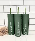 Bridesmaid Tumbler | Girl's Trip Tumbler | Sage Green 16oz Acrylic Cup Straw | Bridesmaid Gift | Wedding | Proposal | Personalized Name Cup product logo