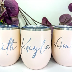 Personalized Stainless Steel Wine Tumbler with Name | Wine Glass with Lid | Bridesmaid Proposal, Coffee Cup, Alcohol Glass, Custom Cup