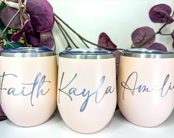 Personalized Tumbler, Bridesmaid Proposal Gift, Wine Tumbler, Coffee Cup, 12oz Stainless Steel Tumbler w/straw, Bachelorette, Liquor Cup