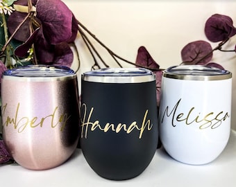 Personalized Tumbler, Bridesmaid Proposal Gift, Wine Tumbler, Coffee Cup, 12oz Stainless Steel Tumbler w/straw, Bachelorette, Liquor Cup