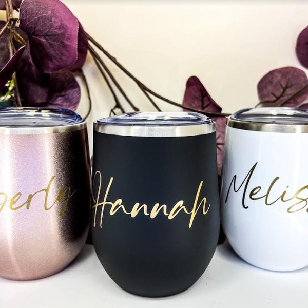 Personalized Tumbler, Bridesmaid Proposal Gift, Wine Tumbler, Coffee Cup, 12oz Stainless Steel Tumbler w/straw, Bachelorette, Liquor Cup