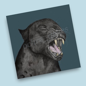 Black Jaguar Heavyweight Art Print - Dark Blue