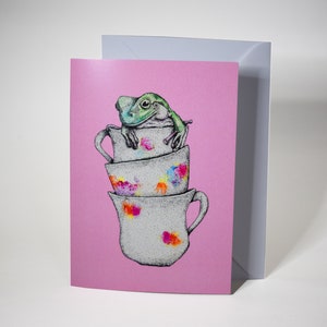 A6 Teacup Frog Greeting Card - Birthday Card - Celebration Card