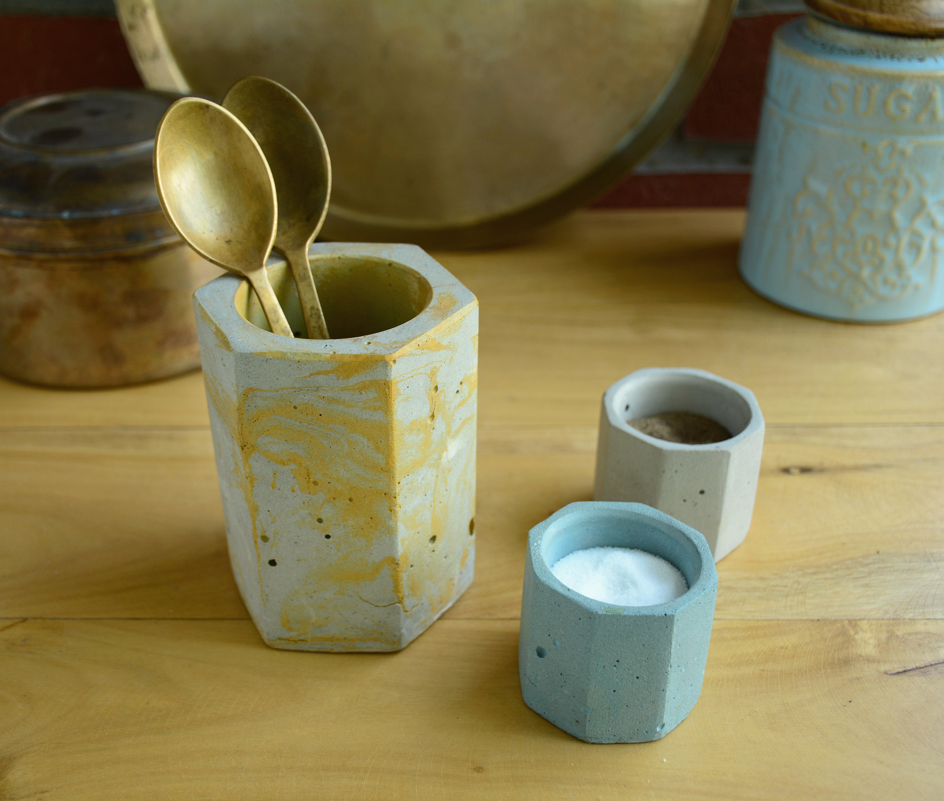 Béton Stationnaire/Brosse Porte-Ustensile, Porte-Lumière à Thé, Bougie - Rectangle Grand &petit