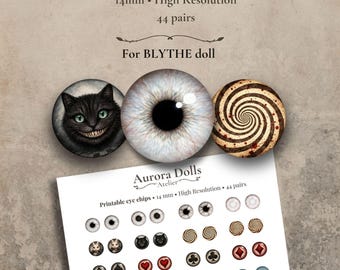 Printable Eye Chips 14mm for Blythe Doll – Gothic Alice Eyes, 44 Pairs, High Resolution, Instant Download