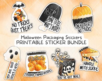 Halloween Packaging Stickers PNG, Printable Packaging Stickers, Thank You Stickers, Small Business Labels, Print and Cut, Cricut Silhouette