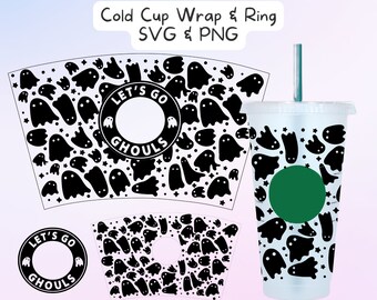 Let's Go Ghouls Cold Cup Wrap SVG, Halloween Cold Cup Ring SVG, Spooky Cup Wrap SVG,  Halloween Cold Cup Wrap,