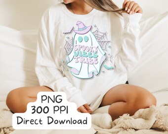 Spooky Vibes PNG Sublimation Design, Retro Spooky Vibes, Halloween Shirt Svg, Halloween and Fall Sublimation, Spooky Halloween Png