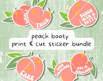 Peach Booty Stickers PNG Files, Peach Emoji Sticker PNG, Printable Stickers for Cricut, Sticker File Bundle, Gym Water Bottle PNG
