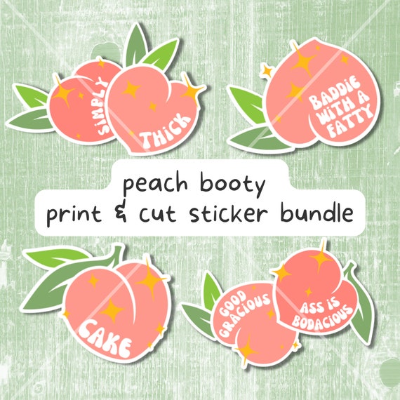 Peach Booty Stickers PNG Files, Peach Emoji Sticker PNG, Printable Stickers for Cricut, Sticker File Bundle, Gym Water Bottle PNG