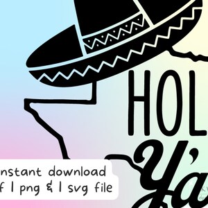 Puede incluir: Dise&ntilde;o gr&aacute;fico en blanco y negro con un sombrero y el texto "Hola Y'all".