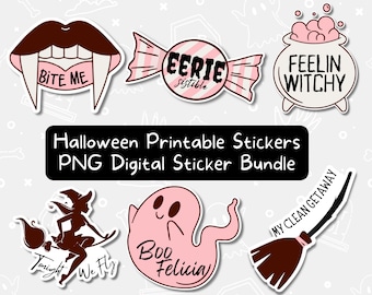 Printable Halloween Stickers, Halloween Packaging Stickers, 6 Spooky Printable PNG Files, Small Business Labels,Instant Download Sticker PNG