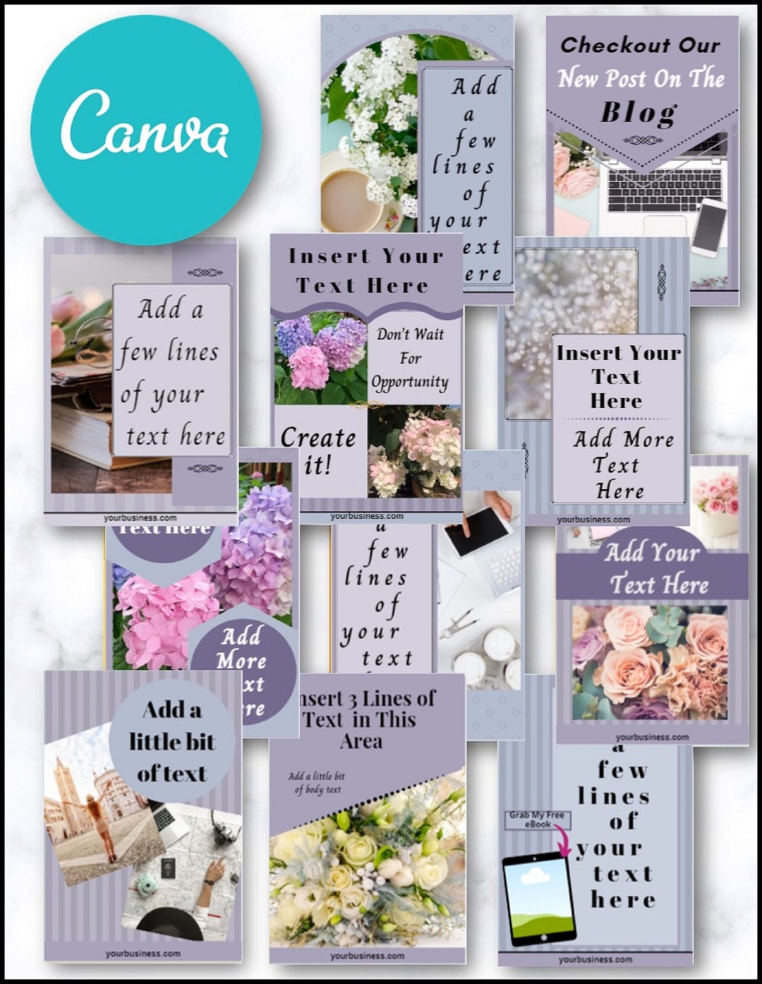 Editable Canva Pinterest Pin Templates Gray Purple - Etsy