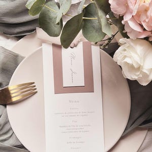 Ensemble menu et carte prénom personnalisée avec choix de couleur / Carte menu avec prénoms noué par un ruban